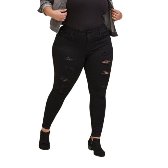 TORRID BOMBSHELL‎ SKINNY PREMIUM STRETCH HIGH-RISE DESTRUCTED JEAN BLACK SZ 20 - Picture 9 of 9